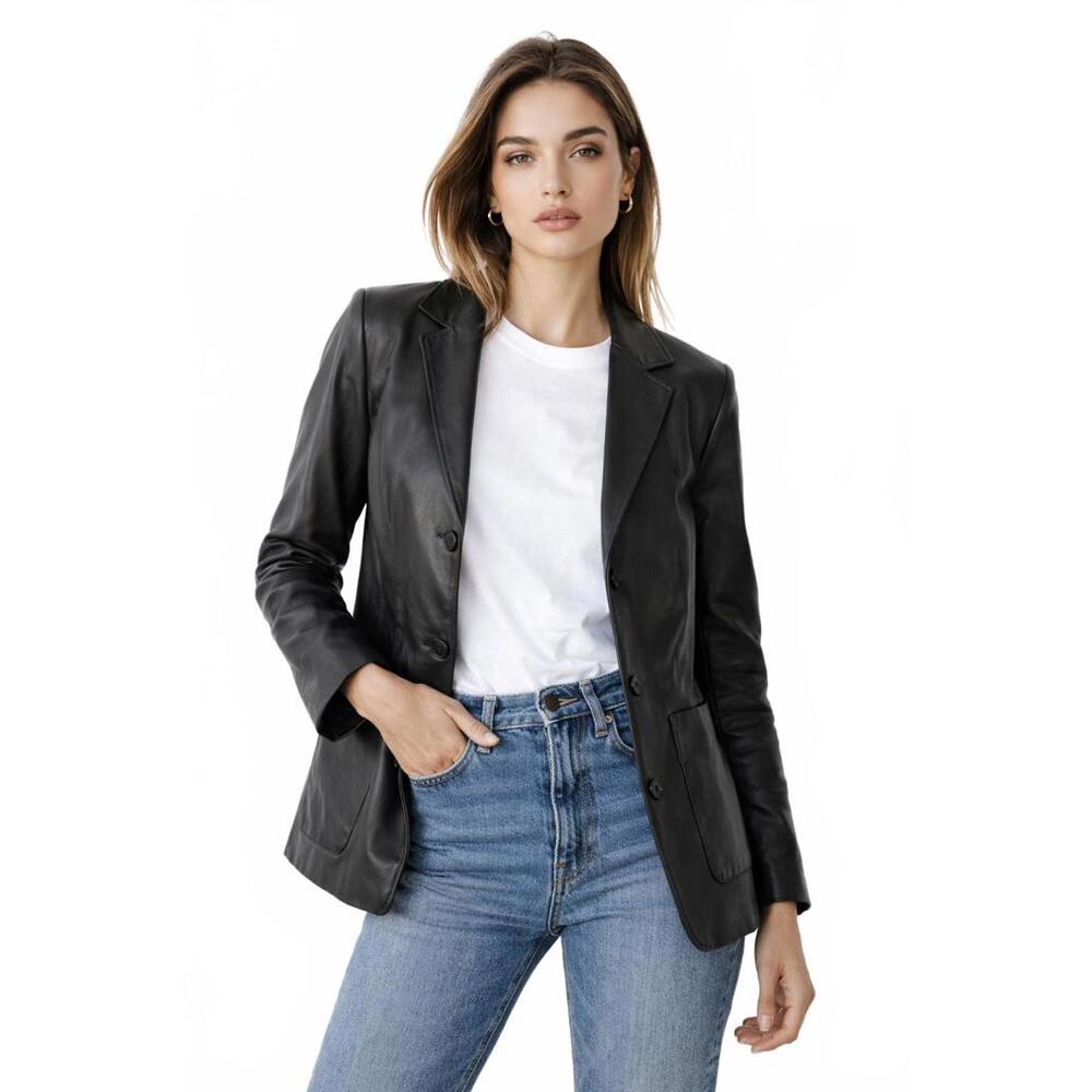 Excelled Collection Genuine Leather Blazer Jacket Women’s Sz 4 Classic Tailored